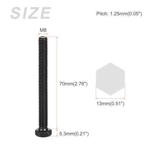 Image of METALLIXITY Hex Bolts (M8-1.25x70mm) 12Pcs, 12.9 Grade Carbon Steel Fully Threaded Black Oxide, Coarse Thread UNC Hex Head Screw Bolt - for Mechanical Repair