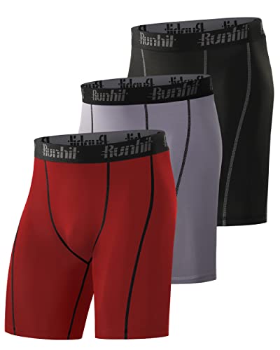 Runhit Compression Shorts Men Underwear Spandex Running Shorts Workout Athletic, 3 Pack:black Grey Red, Large Deal