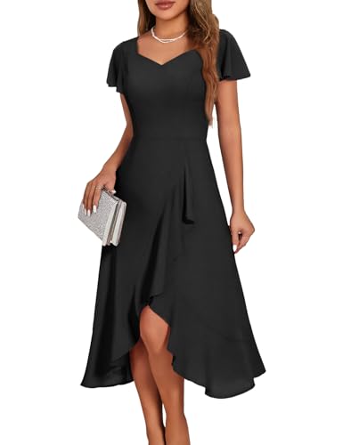 HomRain V Neck Formal Wedding Guest Bridesmaid Dresses for Women 2025 Ruffle Sleeves for Cocktail Graduation Modest Dress