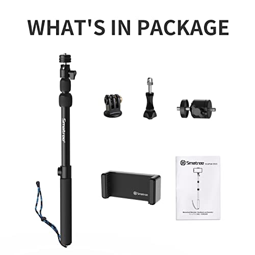 Smatree DS11S Perche télescopique portable en alliage d'aluminium,perche à selfie compatible avec GoPro Hero 12/11/10/9/8/7/6/5/4,DJI Osmo et autres caméras d'action avec filetage 1/4 (15,8''-40.5'')