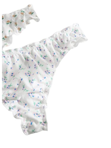 Image of GORGLITTER Women's 5pack Cute Panties Floral Print Low Rise Frilly Panties | Low Waist Underwear Set, Bow Lettuce Trim, Coquette Clothes