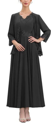 TSxuelian Damen Zweiteilige Mutter der Braut Kleid V Ausschnitt Lang formelle Abendkleid, Schwarz , 50 Cover