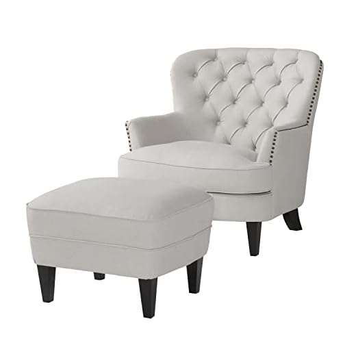 Great Deal Furniture Alfred Natural Fabric Club Chair with Ottoman, Beige, Black