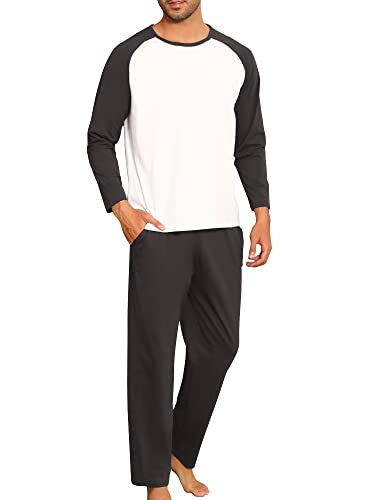 Girlpal Pijamas Larga Hombre Conjunto Pijamas Hombre Invierno Algodón de Manga Larga Ropa de Dormir para Hombre con Bolsillos Gris L Cover
