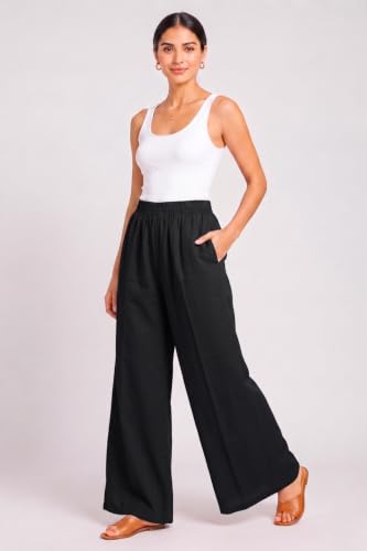 Image of Women Plazzo | Rayon Wide Leg for Women | Elastic Waist Flared Palazo Trousers | Comfortable Casual & Ethnic Wear Palazzo Pants