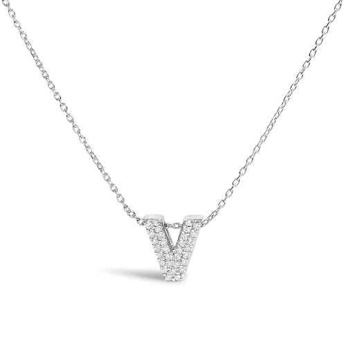 10K White Gold Diamond Accent "V" Initial Bubble Pendant Necklace