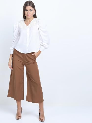 Image of Tokyo Talkies Women's White Shirt-Style V-Neck Top | Cuff Sleeves | Classic & Chic | Perfect for Work & Casual Outings | Tops for Woman | Women Tops | Stylish Top