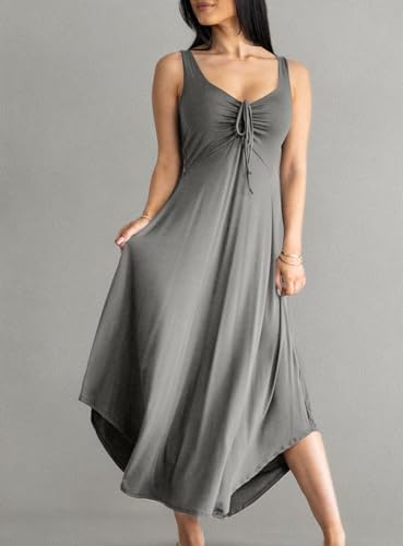 Image of Langwyqu Womens 2026 Summer Sleeveless Tank Dress Empire Waist Asymmetrical Flowy Casual Maxi Dresses
