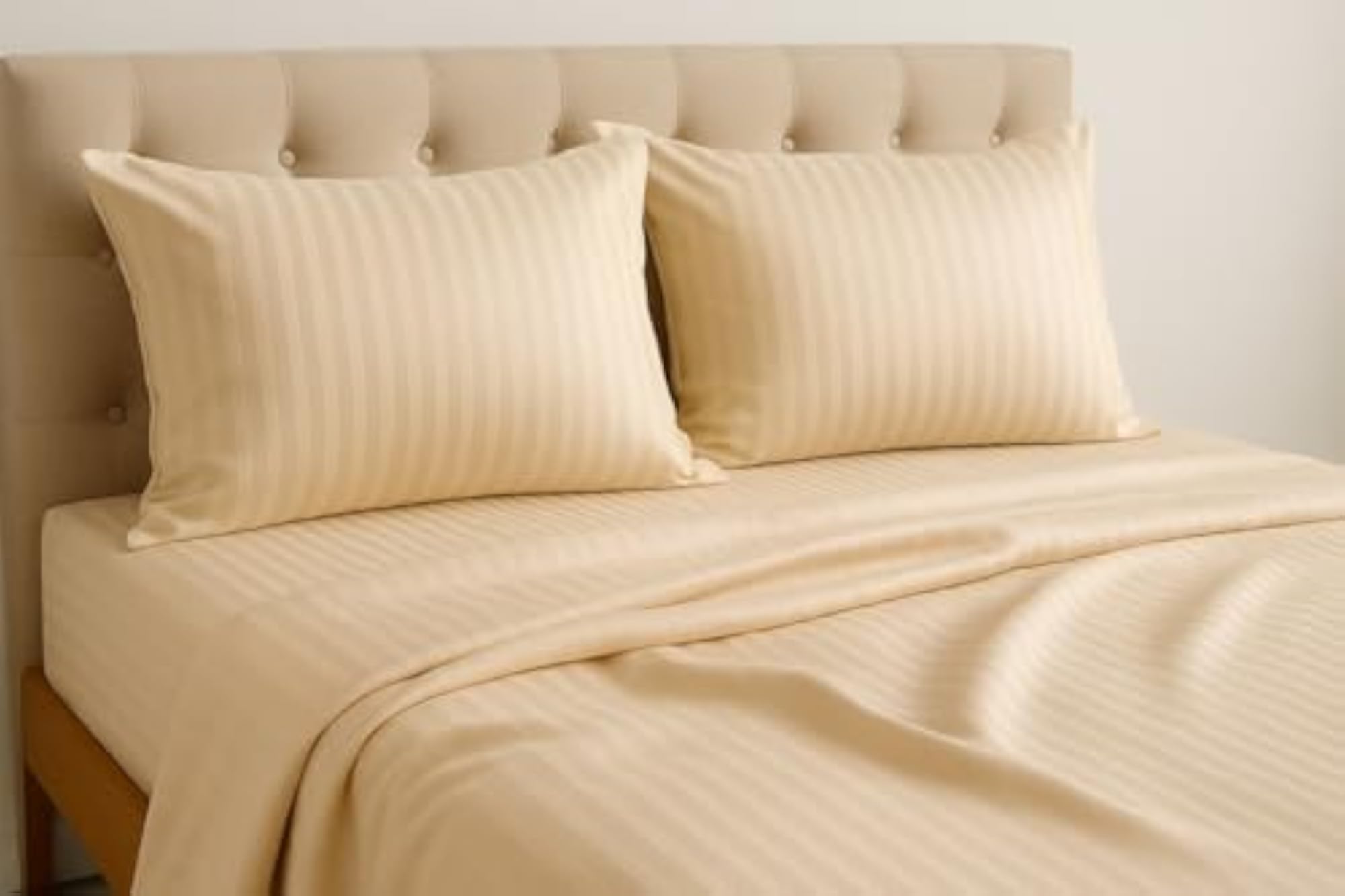 300 TC Satin Stripe Queen Size Bedsheet with 2 Pillow Covers
