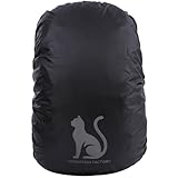 [INNOVATION FACTORY] ザックカバー 防水耐水圧3000mm 動物反射付き リュックカバー 収納袋付き (猫 黒色 S