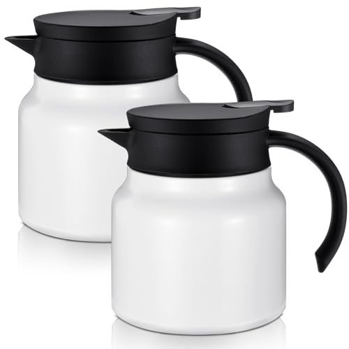Ziliny 2 Pcs 27 oz Thermal Coffee Carafes for Keeping Hot/cold Stainless Steel Small Coffee Creamer Container Double Wall Vacuum Insulated Tea Pot Milk Beverage Dispenser for Party Home (White)