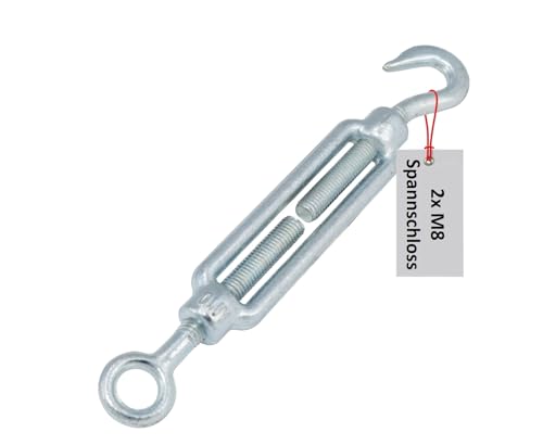 Drahtseil Spanner Spannschloss Drahtspanner Auge-Haken/Öse-Öse M12 M10 M8 M6 Sonnensegelbefestigung verankern Seilspanner Spannschlösser (Haken-Öse, 2 Stück, M12)