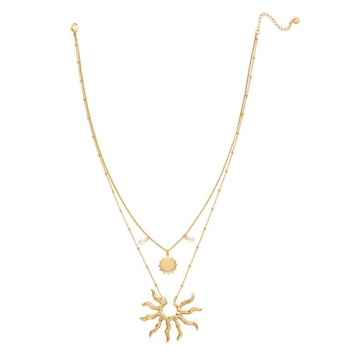 XWLB Dainty Gold Plated Sun Pendant Necklace for Women, Layered