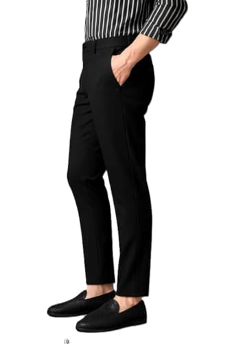 Image of Men's Formal Dress Pants, Black, Slim Fit, Flat Front Trousers with Pockets
