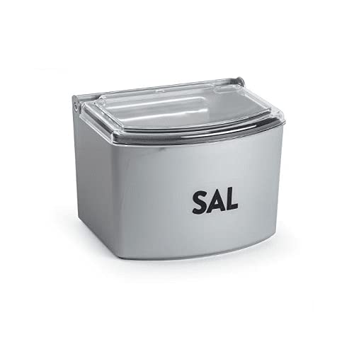 CABLEPELADO - Salero plastico con Tapa - Recipiente Sal - Fabricado en Plástico - Tamaño Cocina - se Puede Colgar - Gris