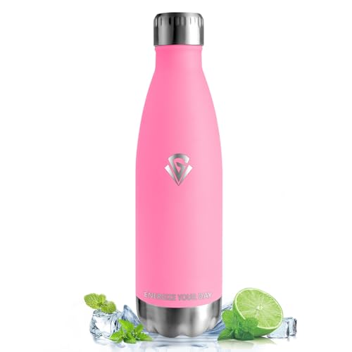 Vikastar Botella Termica, 0.5L Sin BPA, Botella Agua Acero Inoxidable, Reutilizable, Cantimplora, Reutilizable, Doble Aislamiento, Botella de Agua para Niños, Deportes, Fitness, Rosa