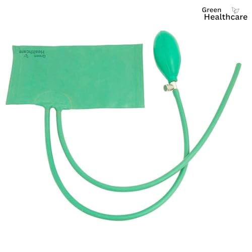 Image of BP Cuff Set - BP Cuff with Bladder, Bulb, & Valve Manual Blood Pressure Monitor Cuff with Hand Pump Bulb & Valve - Universal 2-Tube System for All Brands - Durable Medical Grade Material (GREEN)
