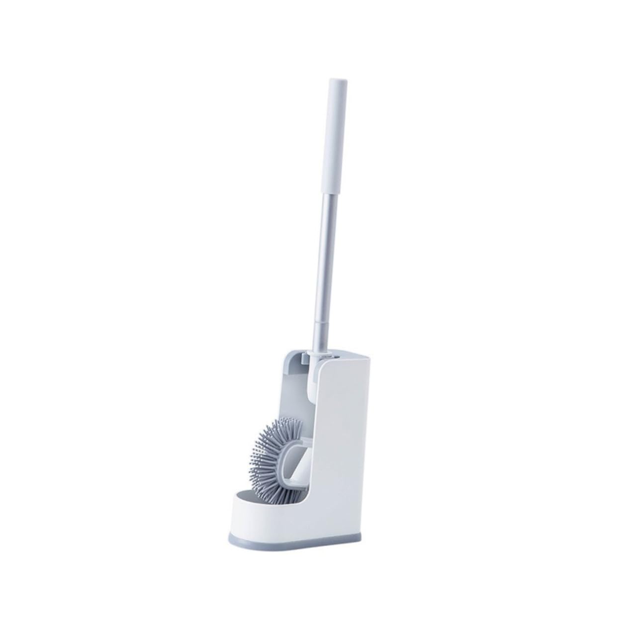 Brosse WC silicone souple à tête flexible, kit de nettoyage blanc avec base amovible hygiénique