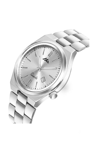 Image of PAPIO Men's Quartz Analogue Watch, Silver Stainless Steel Band, Round Dial with Date Display