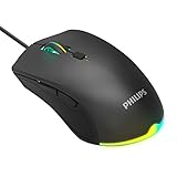 Philips Gaming Mouse Wired RGB Chroma Backlit, 6 Programmable Buttons Ergonomic Design Adjustable DPI 7 Color Backlit for Laptop PC Gamer Computer Desktop