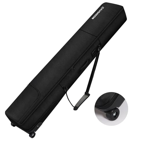 DAUSROOB Snowboard Bag with Wheels, Fully Padded Ski Bag for Air Travel 1680D Waterproof Fabric, Rolling Ski Travel Bag for Flying, Durable, Large Capacity for Skis, Boots and Helmets (175CM-BLACK)