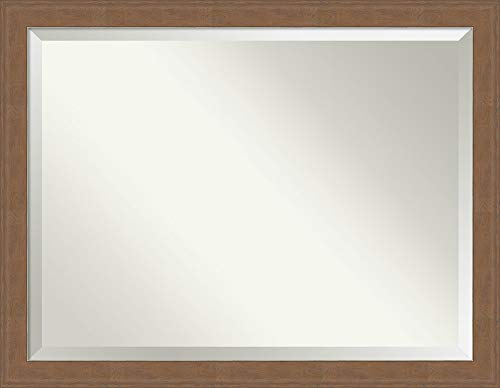 Image of Amanti Art Framed Vanity Mirror | Bathroom Mirrors for Wall | Alta Medium Brown Mirror | Wall Mounted Mirror | X-Large Mirror | 34.50 x 44.50 in.