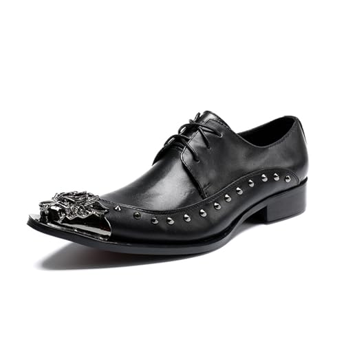 Men's Leather Shoes, Business Solid Color Metal tip Men's Dress Lace-Up Shoes, Barber Host Nightclub Stage Wedding Party Banquet Prom Uniform Office Work Shoes