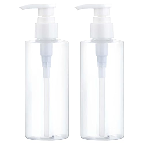 Plastic Pump Bottle Dispenser BPA-Free Clear Refillable Empty Containers 2 Pack Cylindrical Hand Pump Bottles Dispenser for Shampoo Lotion Body Wash Conditioner Creams and Toiletries