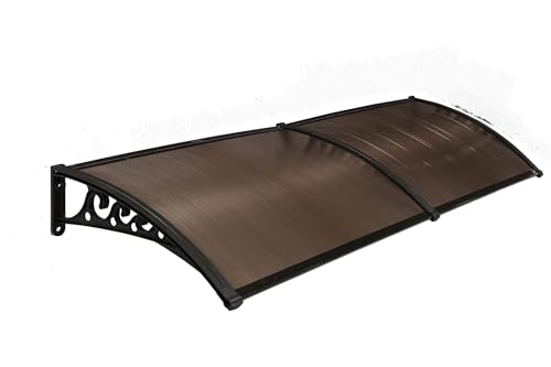 Image of CHENNAI Window Blinds and Shades DIY Polycarbonate Awning (Engineered Plastic Brackets) Window Sunshade Door Weather Shed Rain Canopy Awnings - 8'Widthx2'Depth (Black Brackets & Bronze Sheets)