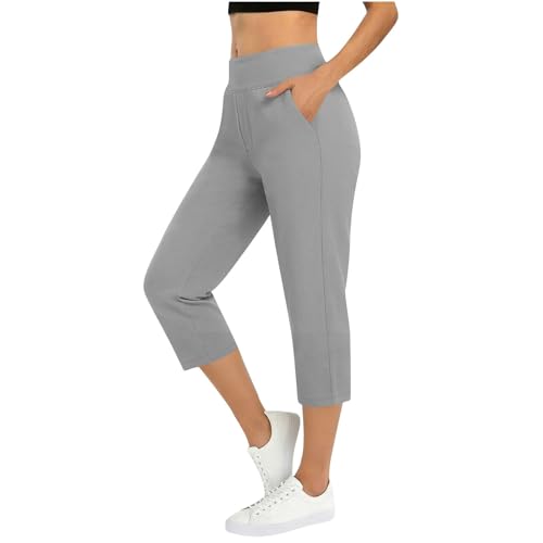 Pantalon court de yoga gris pour un style quotidien décontracté à poches