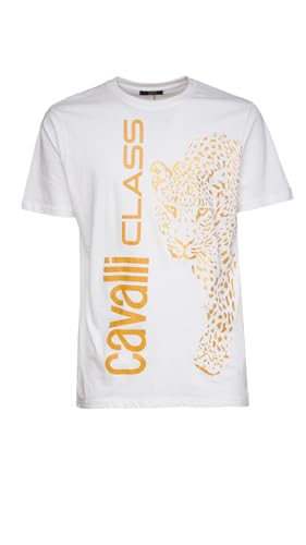 T-shirt Cavalli Class homme blanc léopard pour look moderne sans effort