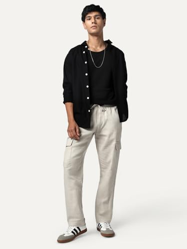 Image of Urbano Fashion Men's Straight Fit Linen Cargo Pants with 6 Pockets