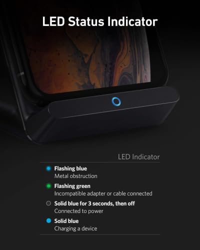 Anker 313 Wireless Charger (Stand), Qi-Certified for iPhone 15/14 / 13/12 / 11 / X / 8, 10W Max for Galaxy S23 / S22 / S21, Micro-USB (Black, 2-Pack, 9V / 2A Adapter Required, Not Included) - Image 6