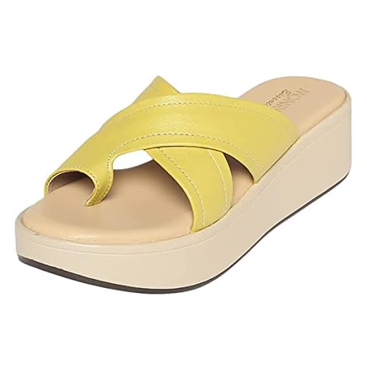 MONROW Fancy and Stylish Extra Cushioning and Comfortable Fashionable Light Weight Allday Wear Vegan Wedge Heels for Women and Girls Yellow 3UK