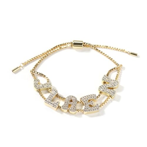 Bracelet prénom personnalisé plaqué or 18k avec charm zircon cubique pour femme
