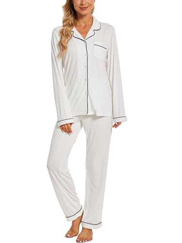 Button Up Pajamas for Women Long Sleeve Sleepwear Soft Loungewear Ladies Pjs Set XS-XXL