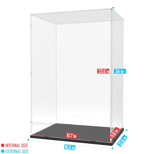 Image of Choowin Acrylic Display Case for Zimomo Display for Labubu Display, 24 inch Tall Assemble Dustproof Display Box, Thickened Large Clear Display Cases for Collectibles Figures Dolls (Black Base)