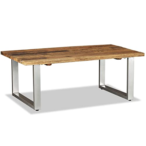 Keeushr Table basse en bois recyclé massif 100 x 60 x 38 cm - Table d'appoint industrielle vintage en bois massif recyclé - Fabriquée à la main avec pieds...
