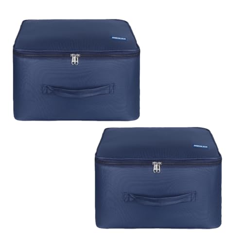 Image of M MEDLER Adex Nylon Wardrobe Organizer Bag | Moisture-Proof Clothes Storage Box & Saree Cover with Zipper & Handle | Square | Blue | 38x38x24 cm - PACK OF 2