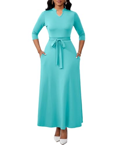 Image of BubFee Maxi Dresses for Women Semi Formal Long Dress 3 /4 Sleeve Casual A-line Church Dresses with Pockets
