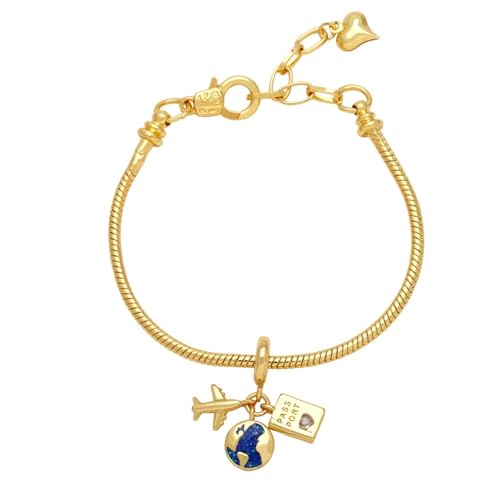 1pc Plane Camera Snake Chains Pendant Bracelets For Women Gilded Polish Heart Bracelet