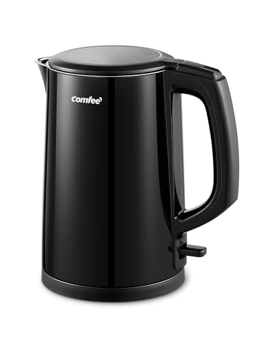 COMFEE' 1.5L Double-Wall Electric Kettle, Stainless Steel Interior