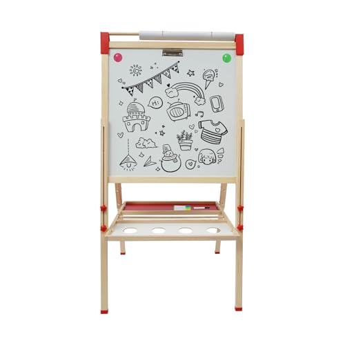 Pizarra blanca de caballete, altura ajustable de doble cara, tablero de dibujo con magnético, pizarra blanca portátil con estante de almacenamiento y soporte, pizarra infantil para escuela