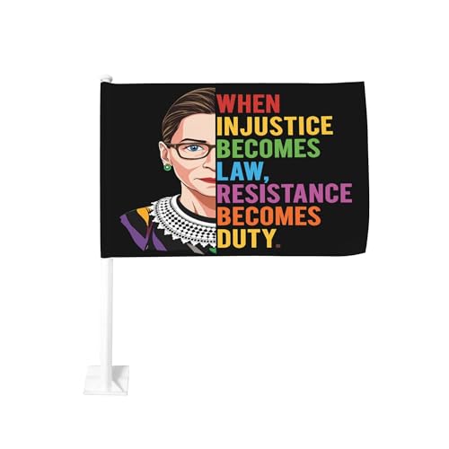 When Injustice Becomes Law Resistance Becomes Duty Cars Flag 12x18 Ruth Bader Ginsburg Feminist Double Sided Banner Signs for Car Decoration
