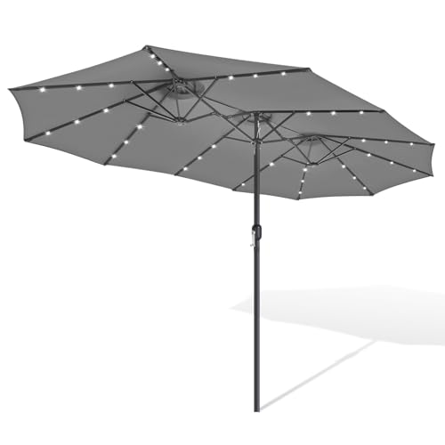 Vkechh Parasol de terrasse avec LED - 464 x 279 cm - Extra large - Avec manivelle - Protection UV - Sans support - Résistant au vent - Pour terrasse et jardin...