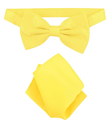 Vesuvio Napoli BowTie Solid Golden Yellow Color Mens Bow Tie & Handkerchief