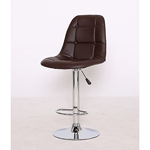 Image of Finch Fox Revolving Swivel Contemporary Faux Leather Adjustable Height Hydraulic Bar Stools with Backrest in Brown Color