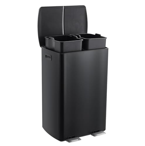 Caneca de basura doble 60L acero inoxidable negra