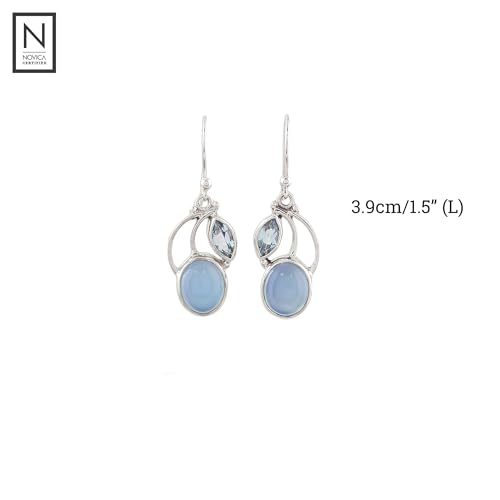 NOVICA Artisan Handmade Blue Topaz Chalcedony Dangle Earrings Sterling Silver India [0.5 in L x 0.5 in W x 0.2 in D] ' Blue Fog'3