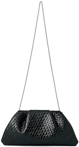 Image of Women's Woven Evening Bag Ruched Dumpling Clutch Purse Detachable Chain Crossbody Bag